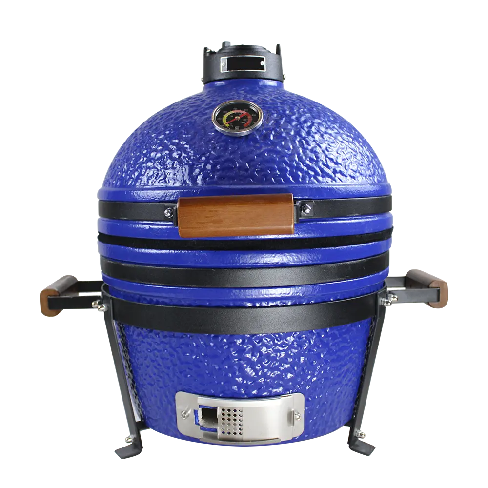 Kepsninė BIGGRILL Kamado 16" mėlynas + daugiafunkcinė 2 zonų sistema + plieninis pelenų valymo įrankis + kepsninės uždangalas + keramikinis vištos laikiklis