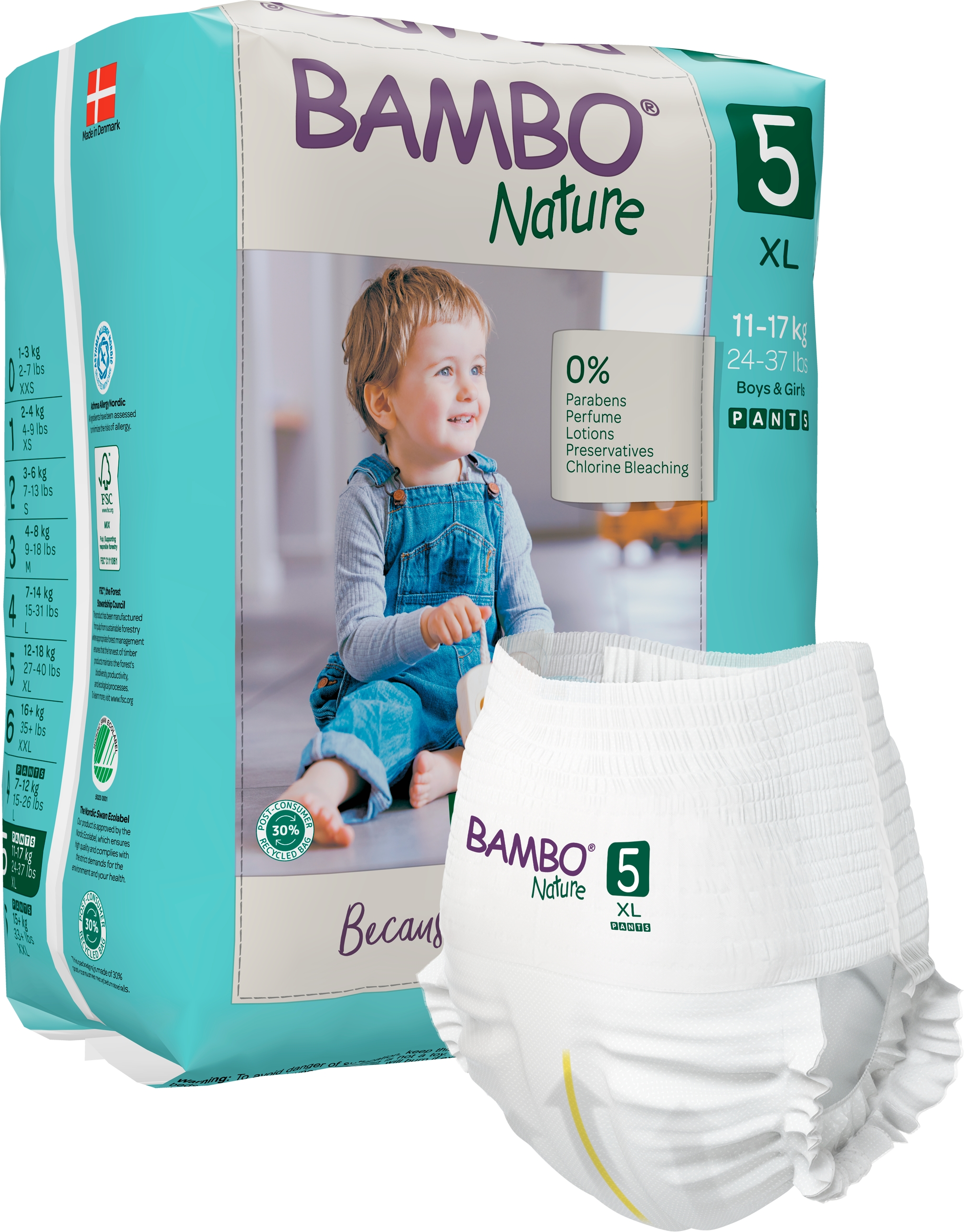 BAMBO NATURE ekol. sauskelnės-kelnaitės 5 (11-17 kg), 19 vnt./pak.