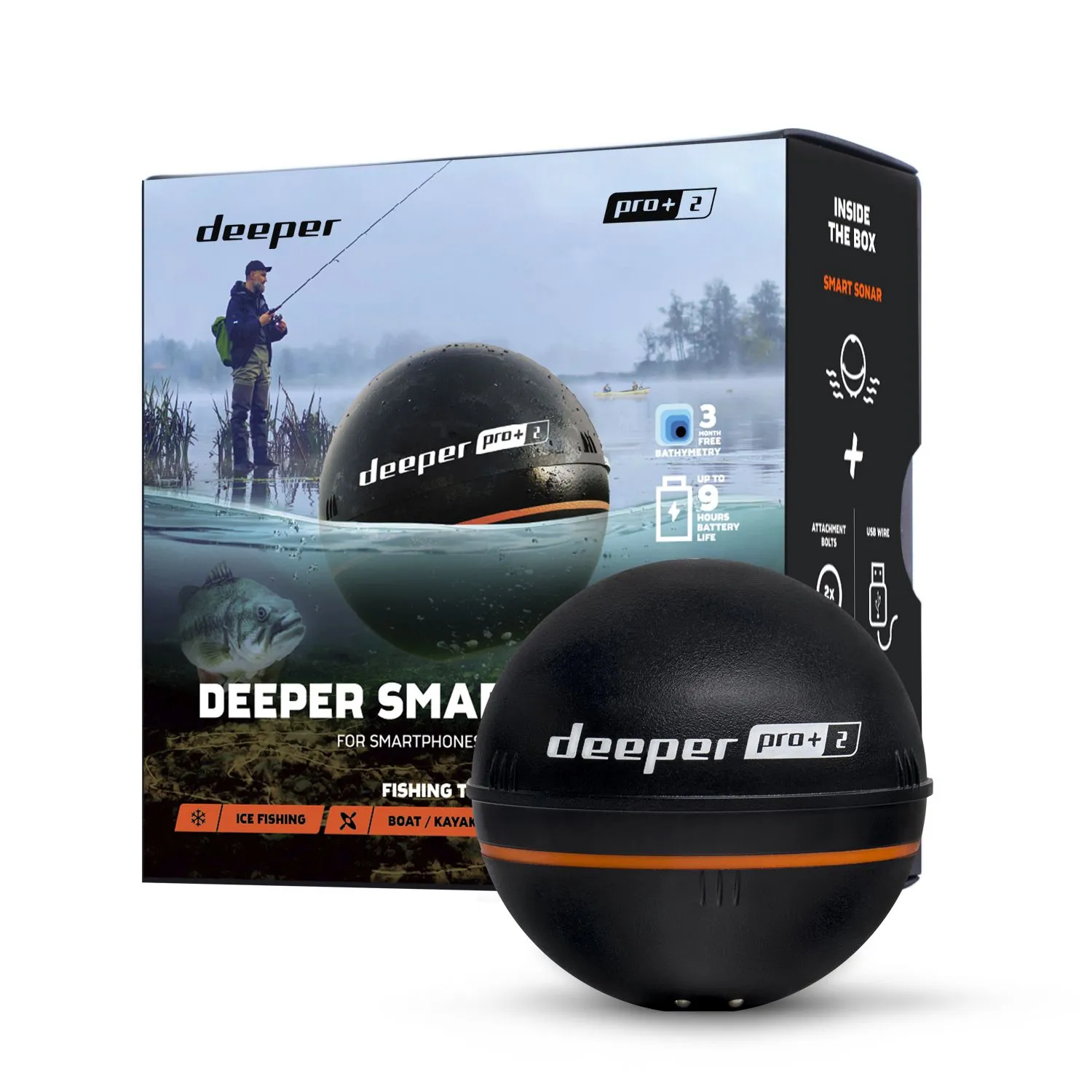 Echolotas Deeper Smart Sonar PRO+2 sonaras, juodas