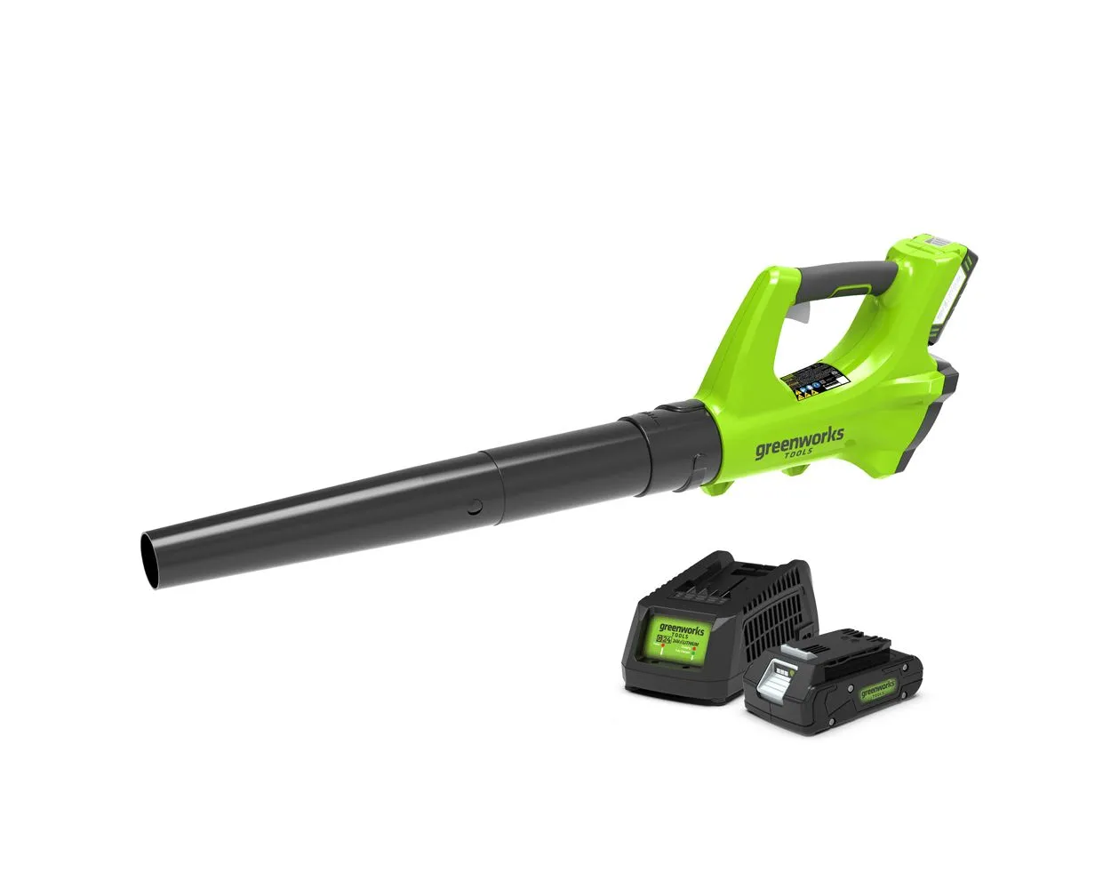 Akumuliatorinis lapų pūstuvas Greenworks G24ABK2, 24V (su 2Ah akumuliatoriumi ir įkrovikliu)