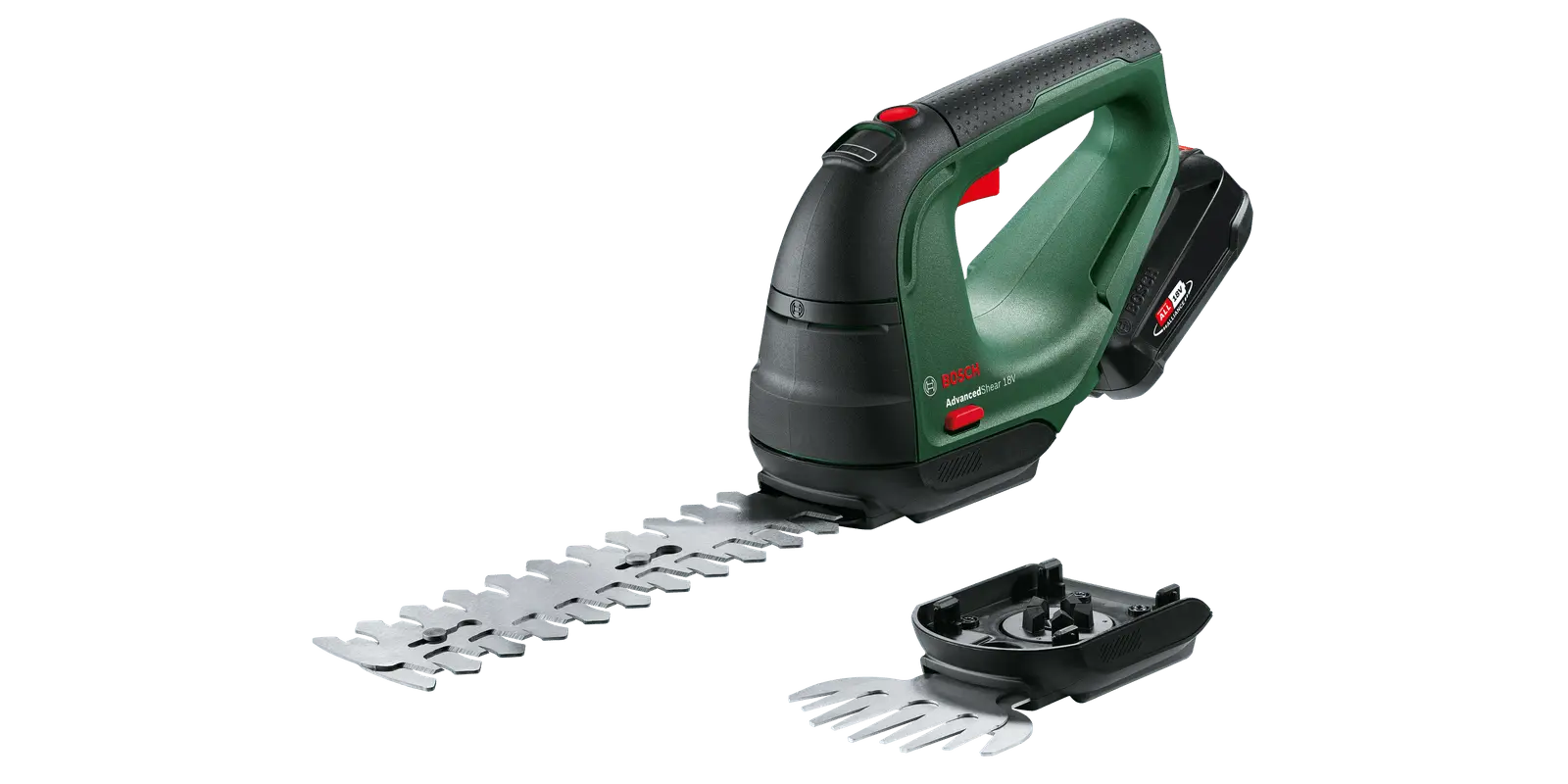 Žolės ir krūmų akumuliatorinių žirklių rinkinys Bosch AdvancedShear 18, 18V 1x2Ah