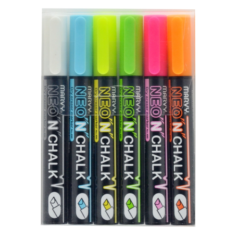 Kreidiniai markeriai Marvy Neon`n Chalk Marker 490-6C neoniniai  6 vnt.