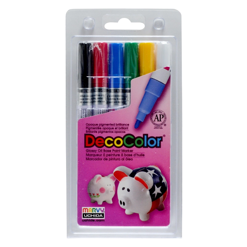 Markeriai įvairių paviršių dekoravimui Marvy Decocolor Paint Marker Fine 200-6A Primary. 6vnt.