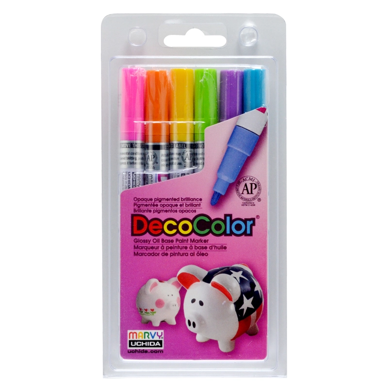 Markeriai įvairių paviršių dekoravimui Marvy Decocolor Paint Marker Fine 200-6C Hot Colors. 6vnt.