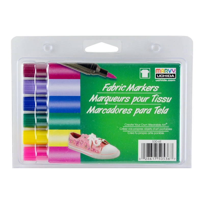 Markeriai tekstilei  teptukiniu galiuku "Fabric Marker Brush" 530-6E Bright 6 vnt.