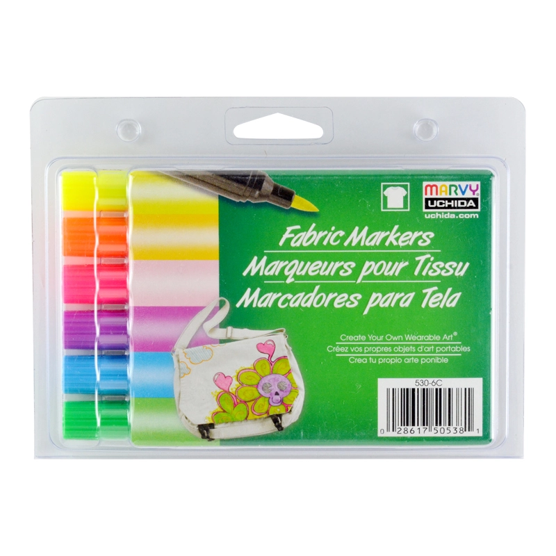 Markeriai tekstilei  teptukiniu galiuku "Fabric Marker Brush" Fluo 530-6C 6vnt.,