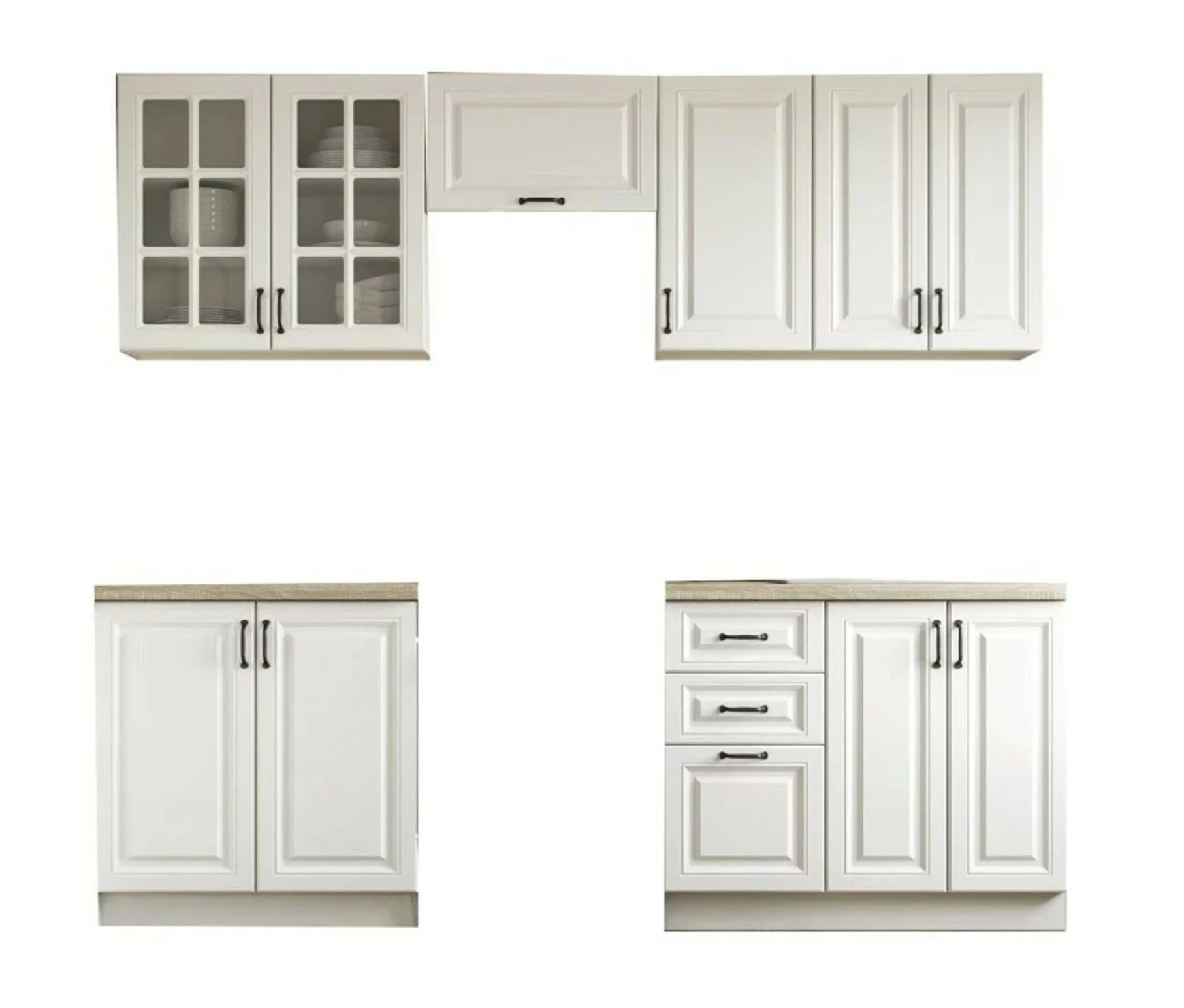 Virtuvės spintelių komplektas Elizabeth 240 cm, baltas