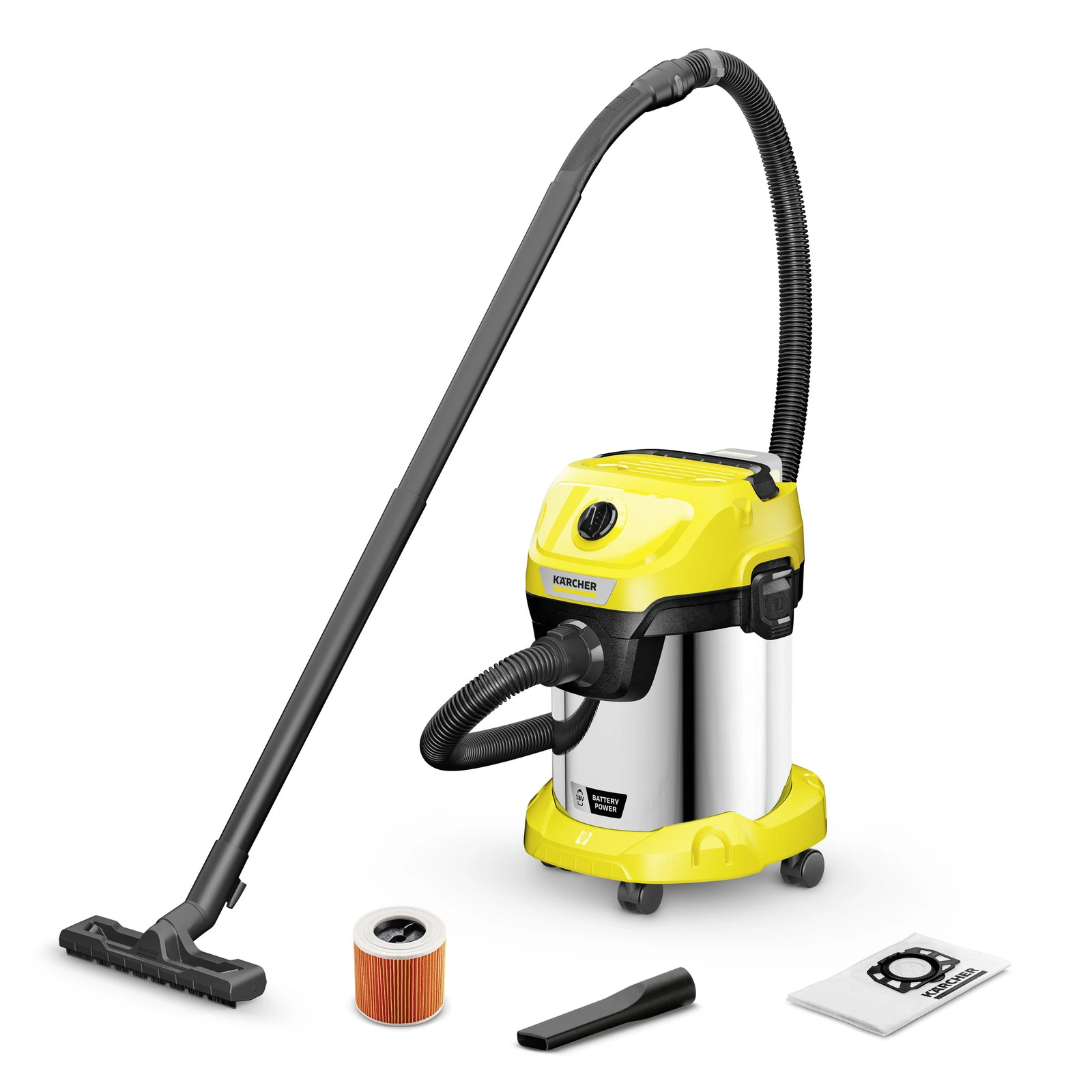 Drėgno ir sauso valymo dulkių siurblys Karcher WD 3-18 S BATTERY (18 V) (1.628-575.0) be baterijos ir pakrovėjo