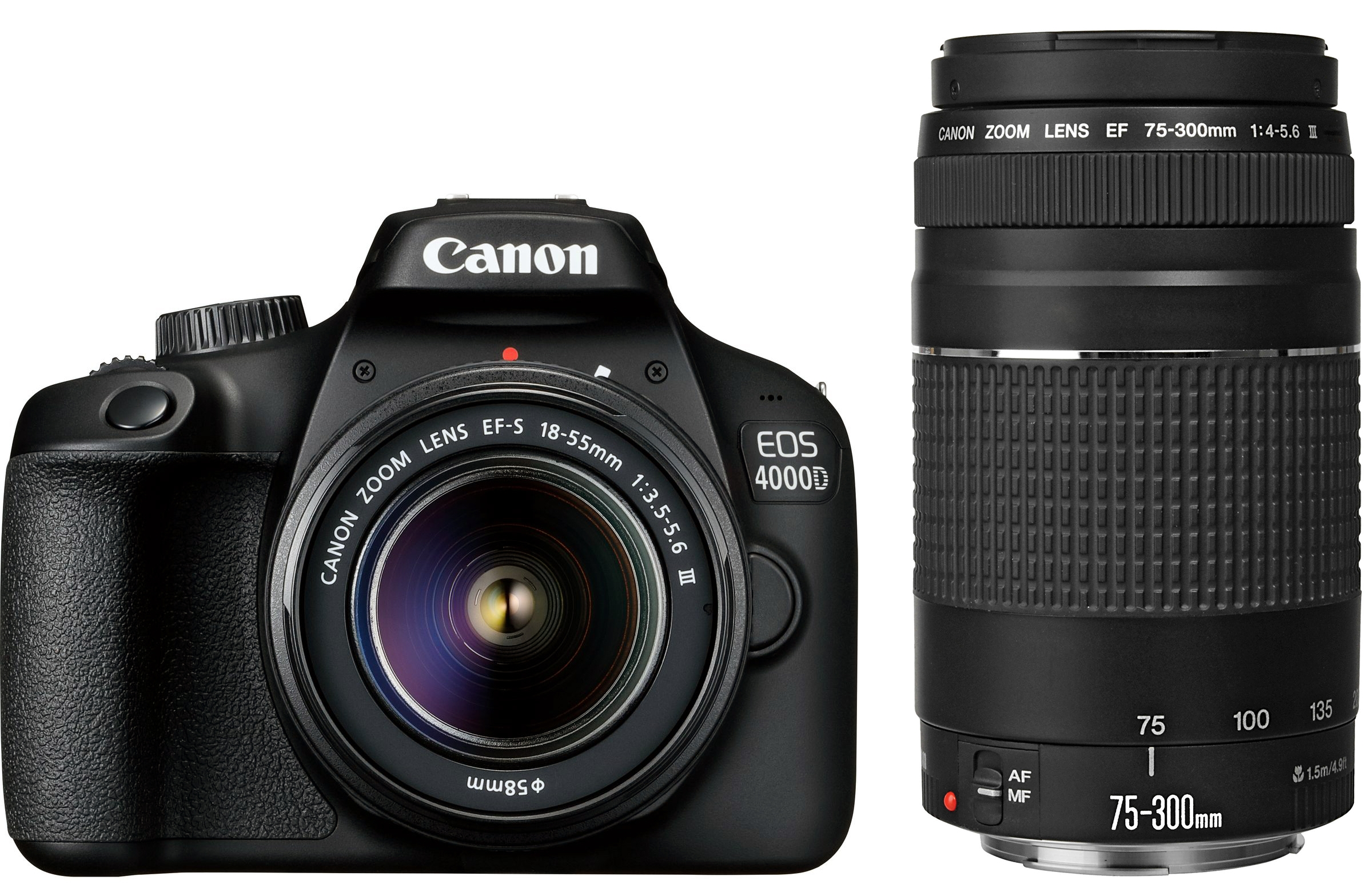 Veidrodinis fotoaparatas Canon EOS 4000D 18-55mm III + 75-300mm III rinkinys