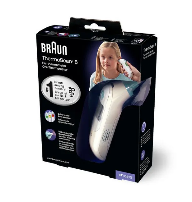 Braun ThermoScan 6 infraraudonųjų spindulių termometras IRT6515 Atminties funkcija, tikslumas vienas dešimtainis °C, baltas