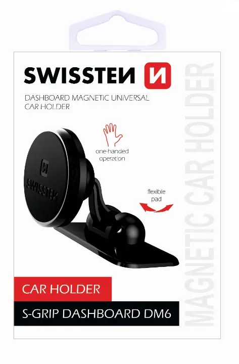 Swissten S-Grip DM6 universalus automobilio skydelio laikiklis su magnetu prietaisams juodos spalvos