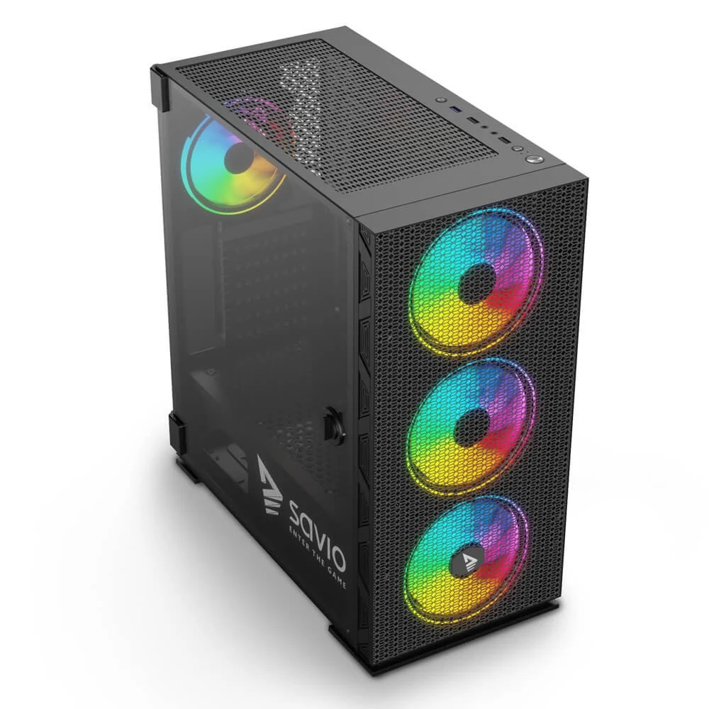 Savio Raptor X1 ARGB kompiuterio dėklas / tinklelis - stiklas / juodas