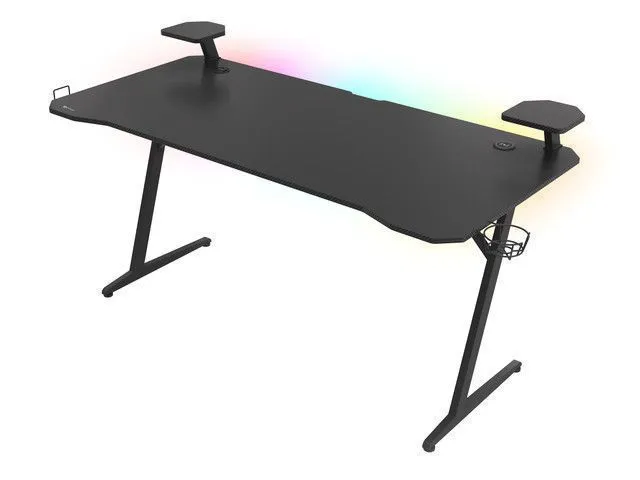 Žaidimų stalas Genesis Gaming Desk Holm 510 RGB Ausinių laikiklis, Puodelių laikiklis, Garsiakalbių lentynėlė, Tvarkyklės laidai, Juoda