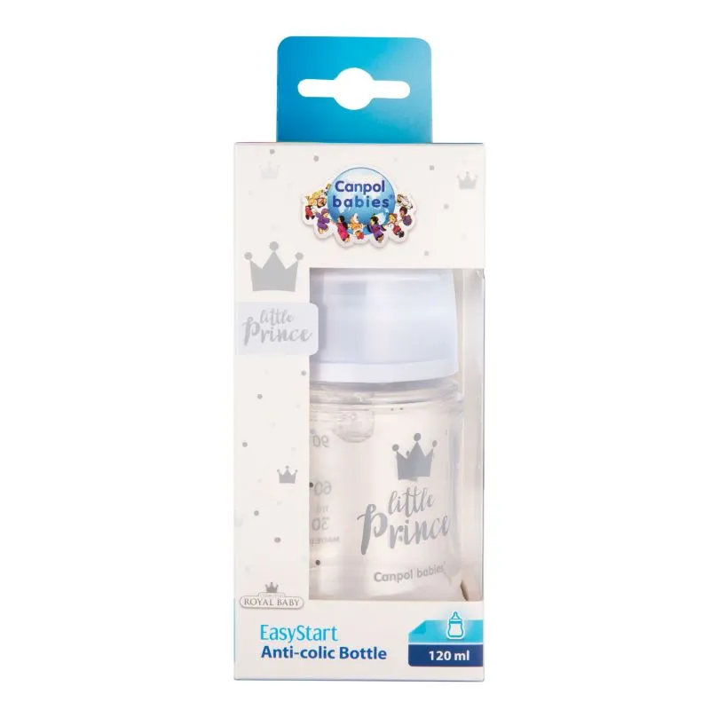 CANPOL BABIES plataus kaklelio buteliukas EASYSTART ROYAL BABY, 120 ml, 35/233_blu