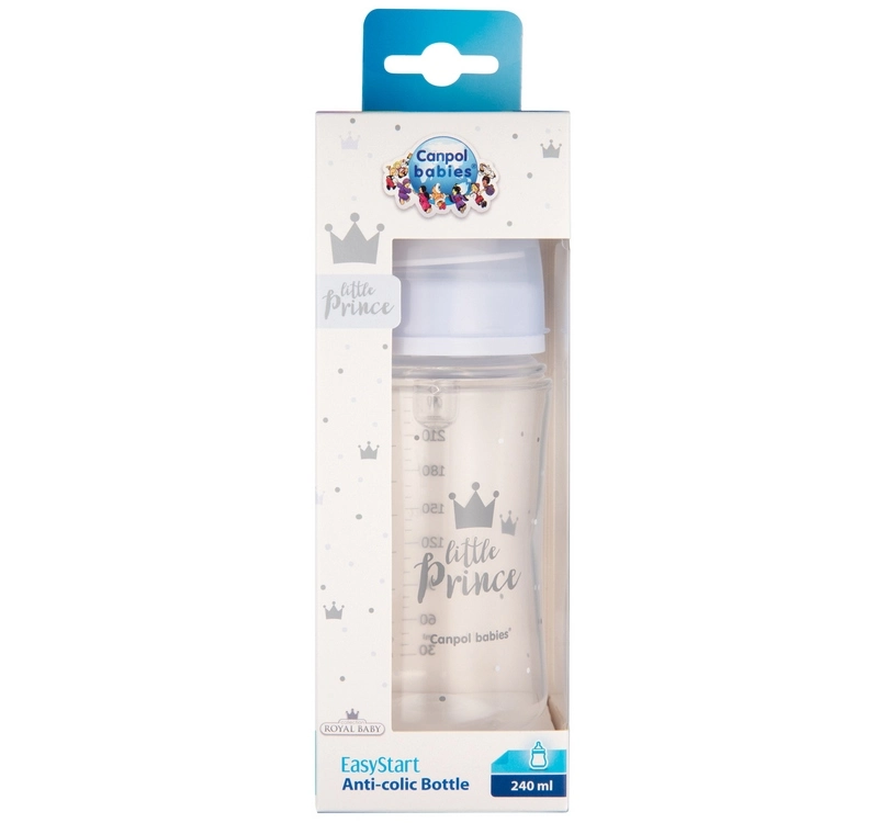 CANPOL BABIES plataus kaklelio buteliukas EASYSTART ROYAL BABY, 240 ml, 35/234_blu