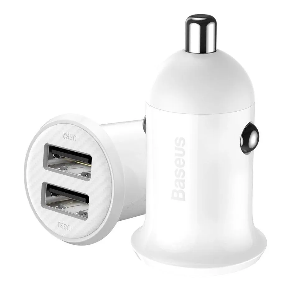 Automobilinis įkroviklis 12-24V 2xUSB 4.8A Baltas