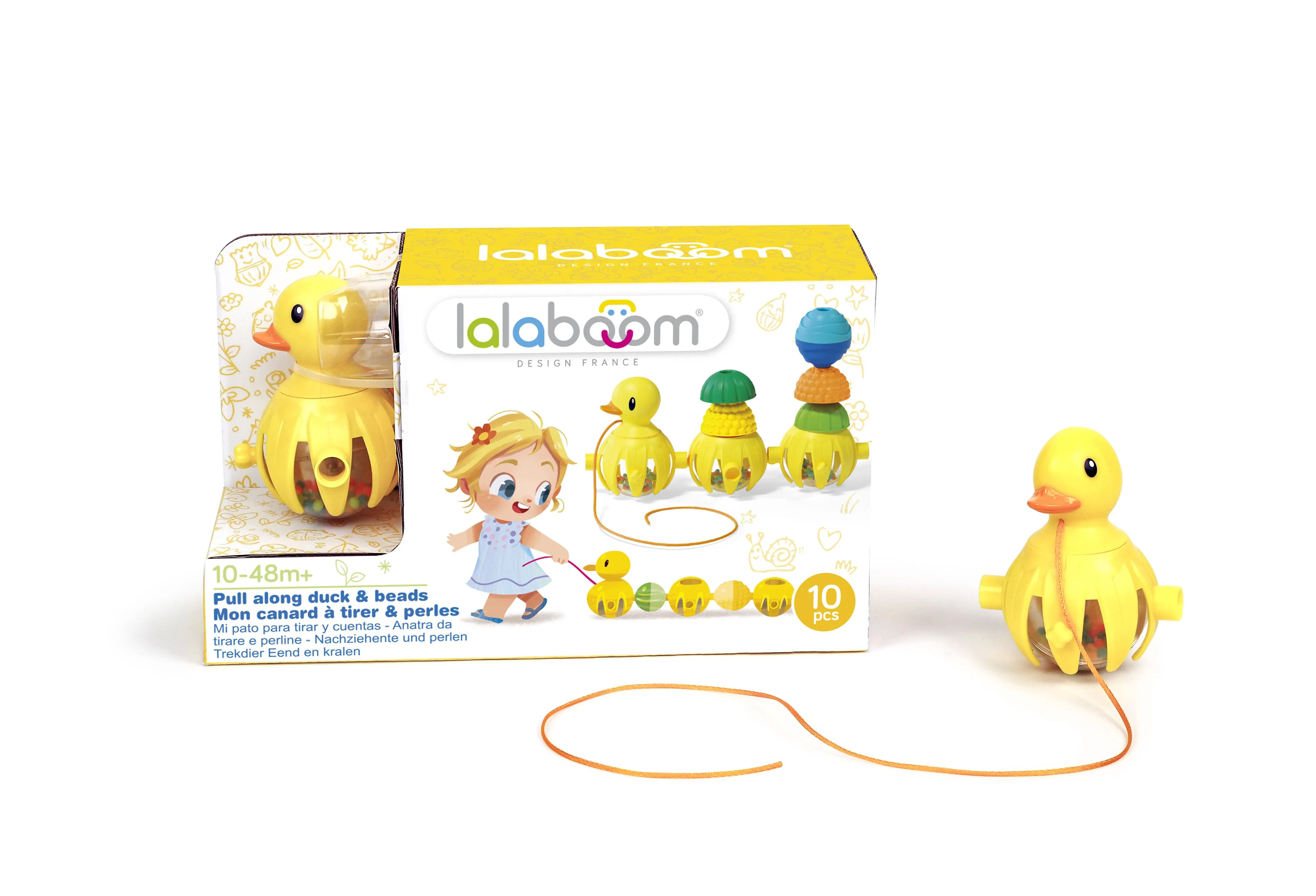 LALABOOM edukacinių karoliukų rinkinys Pull Along Duck, 10vnt.,  BL330