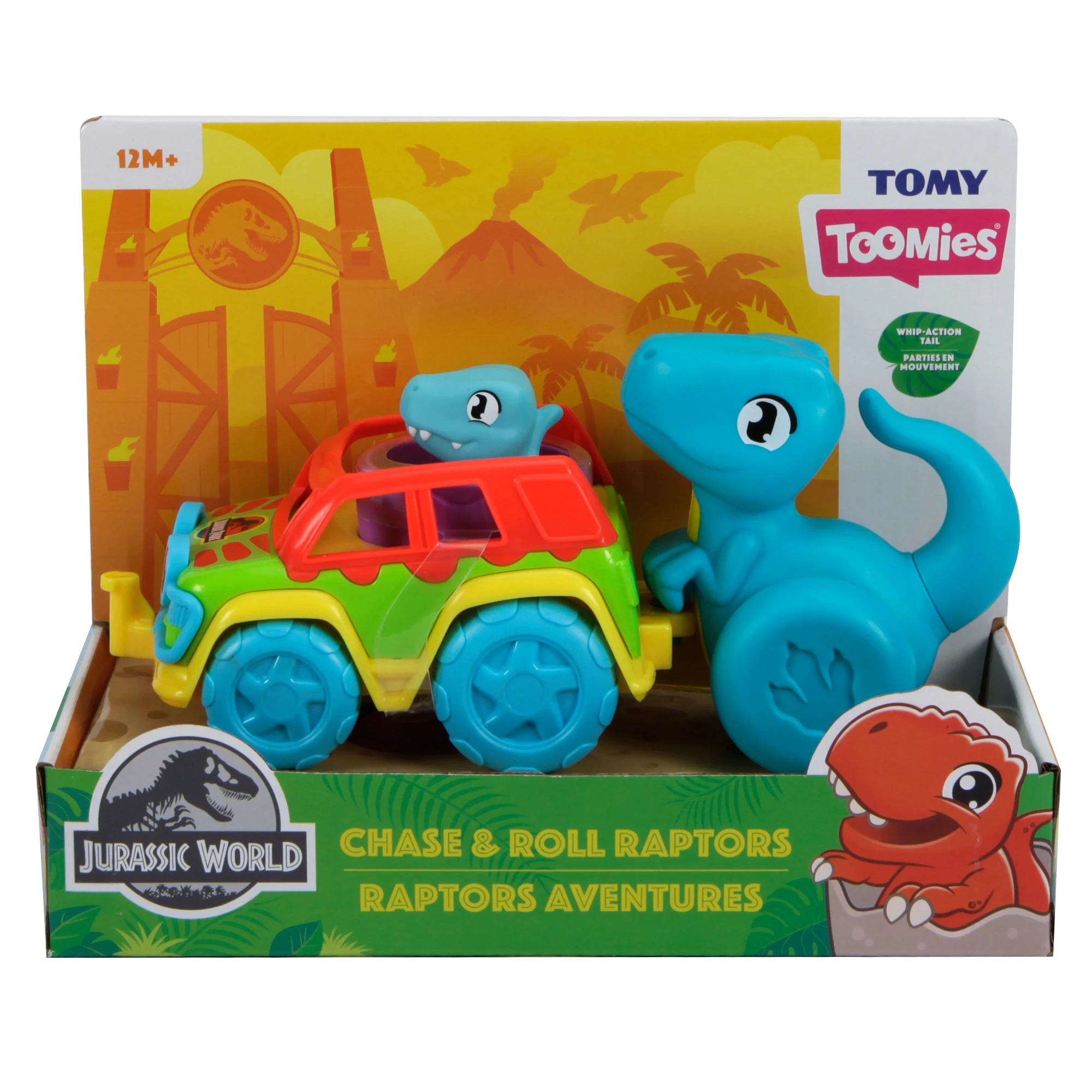 TOMY mašinėlės rinkinys su dinozauru Chase & Roll Raptors, E73251