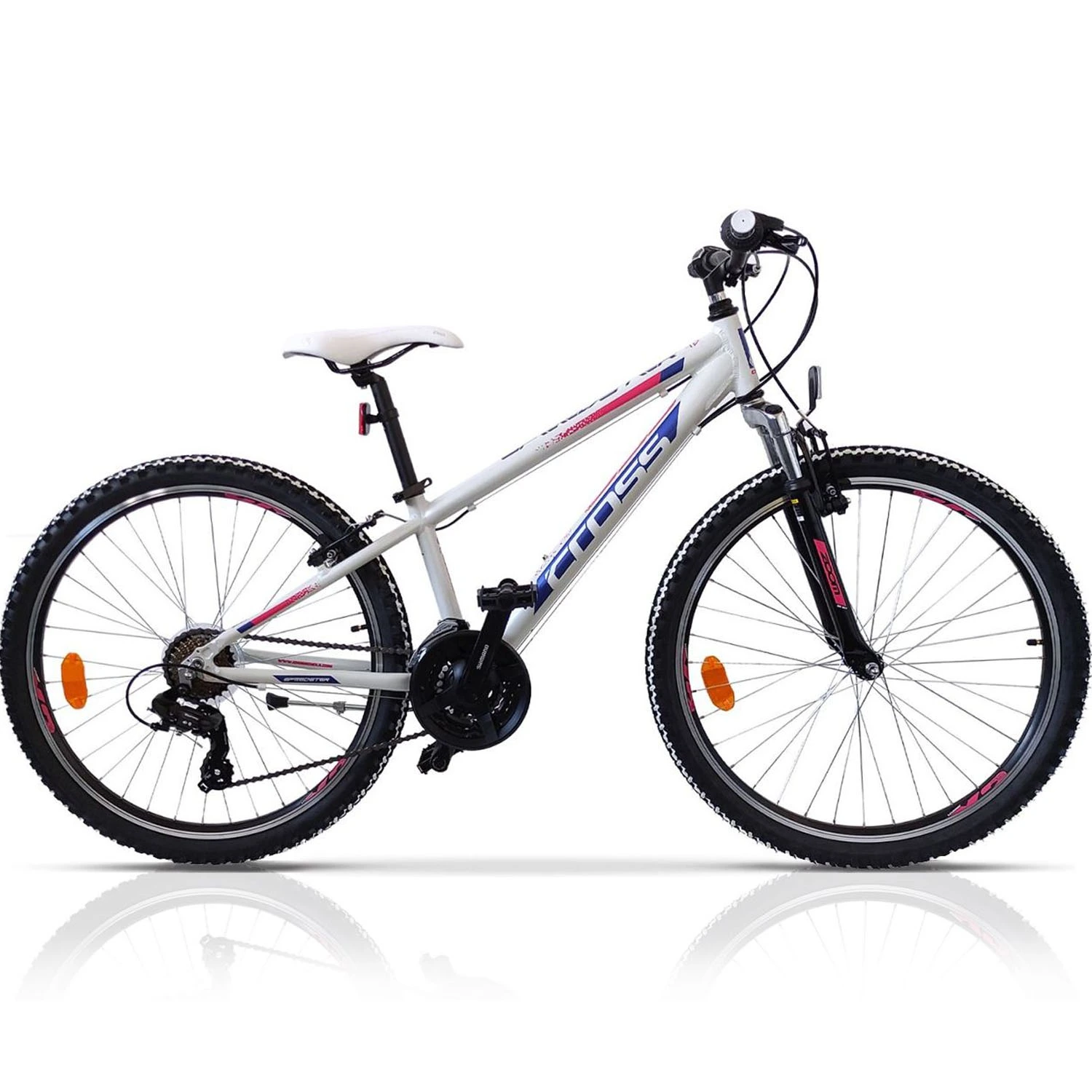 Vaikiškas dviratis CROSS Speedster Girl 26" 21G dydis 12,5" (32cm) (balta/juoda/mėlyna)