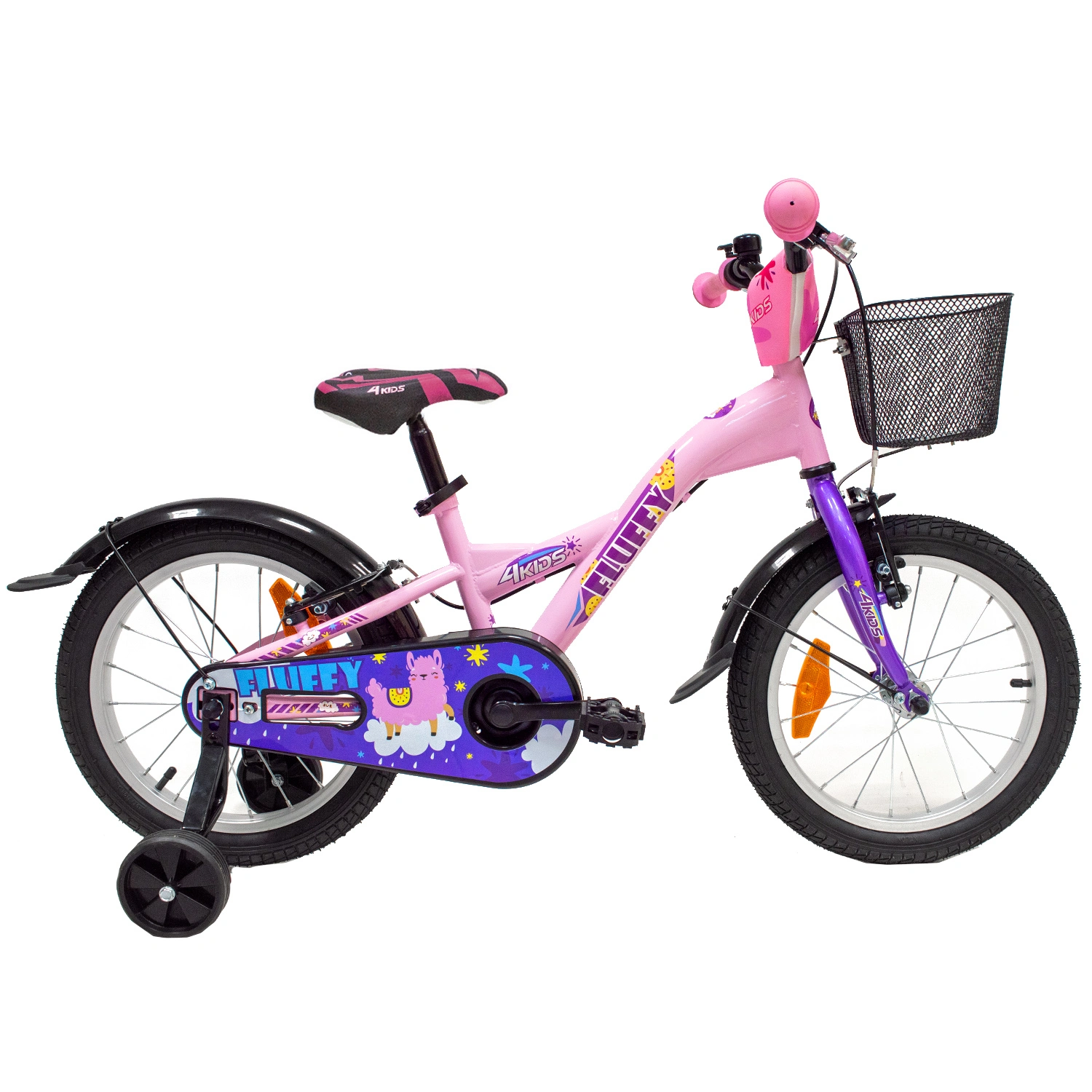 Vaikiškas dviratis 4KIDS Fluffy 16" dydis 9.5" (24 cm) (plieninis, rožinė)