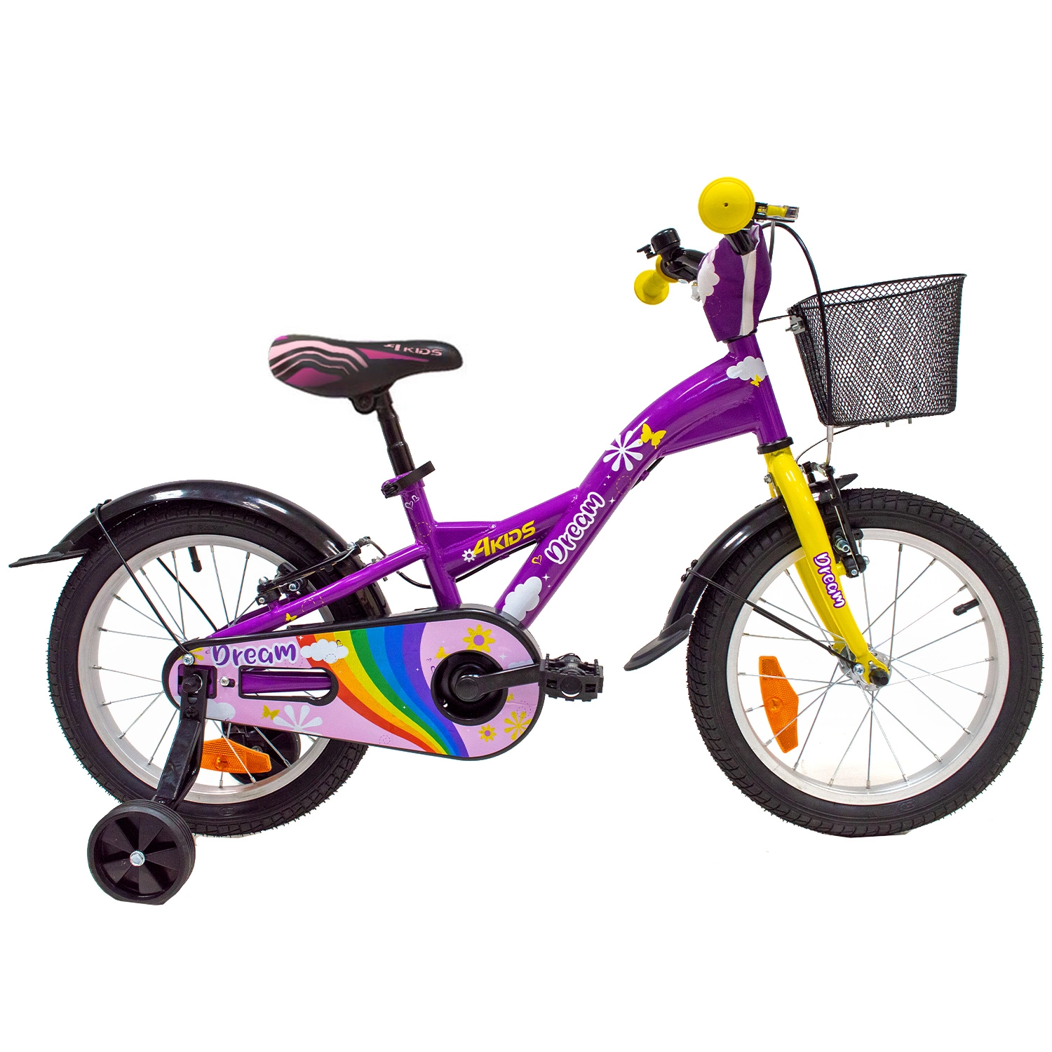 Vaikiškas dviratis 4KIDS Dream 16" dydis 9.5" (24 cm) (plieninis, violetinė)