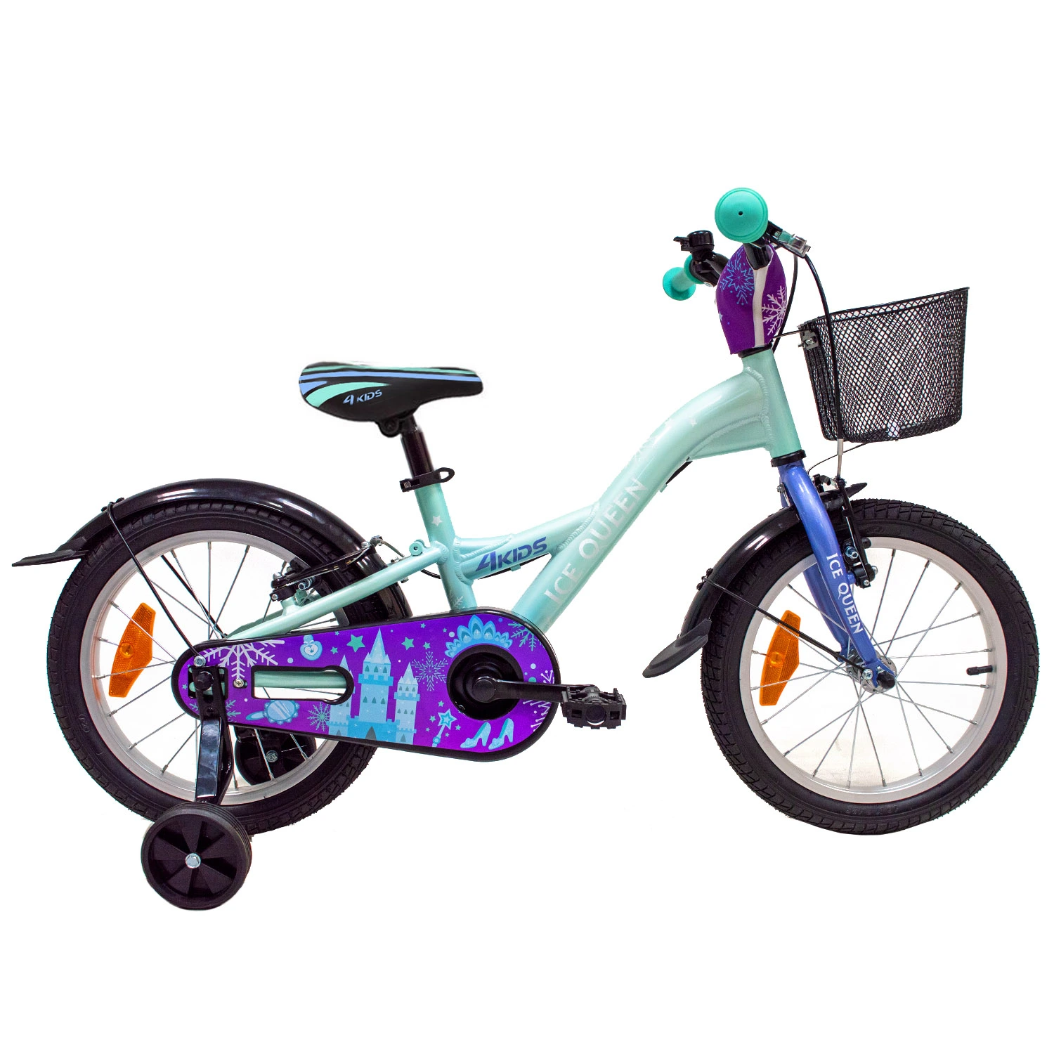 Vaikiškas dviratis 4KIDS Ice Queen 16" dydis 10" (25.5 cm) (aliuminis, žydra)