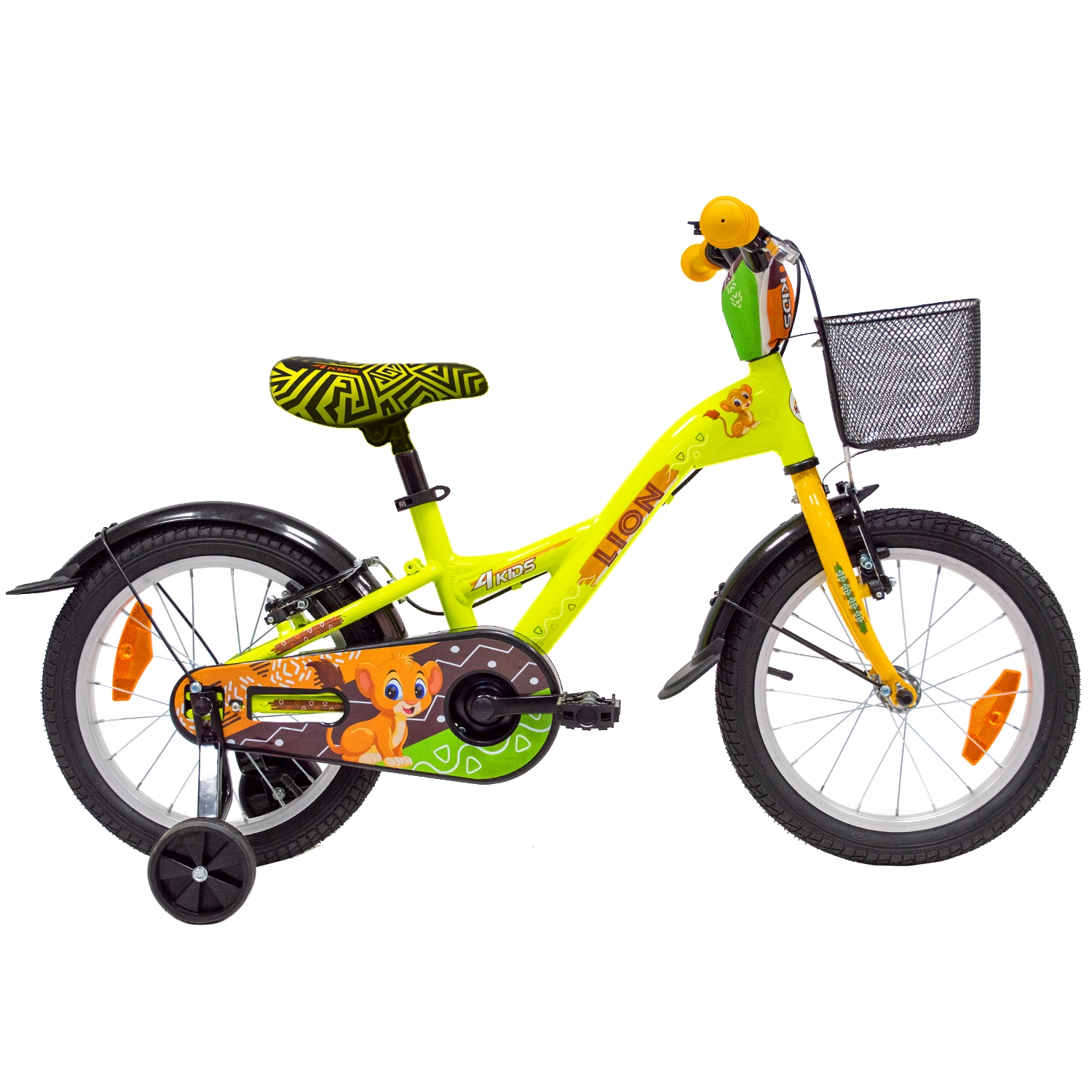 Vaikiškas dviratis 4KIDS Lion 16" dydis 10" (25.5 cm) (aliuminis, geltona)