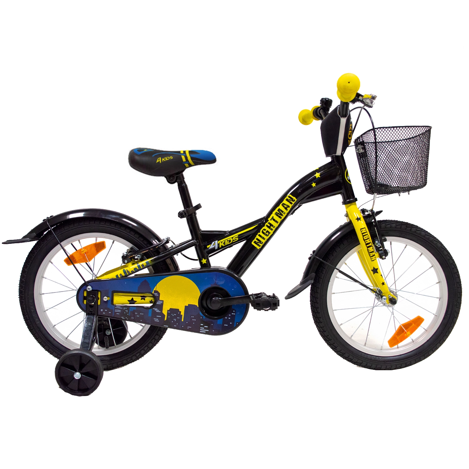 Vaikiškas dviratis 4KIDS Nightman 16" dydis 10" (25.5 cm) (plieninis, juoda/mėlyna)