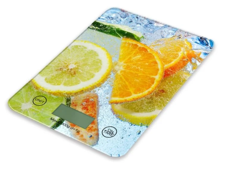 Omega OBSKWL Kitchen Scale (20 x 14.5 x 2cm) made from Hard 4mm Glass with LCD (max 5kg)