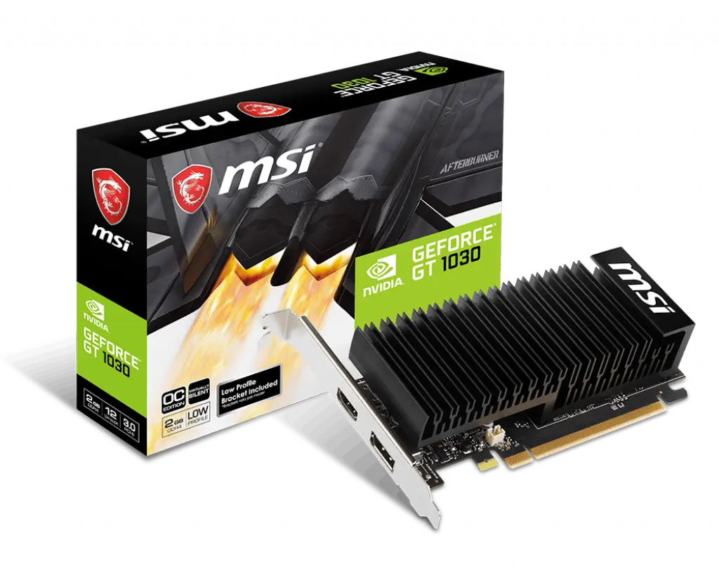 MSI GeForce GT 1030 2GHD4 LP OC NVIDIA, 2 GB, GeForce GT 1030, DDR4, PCI Express 3.0 x16 (naudoja x4), HDMI prievadų kiekis 1, Atminties laikrodžio greitis 2100 MHz
