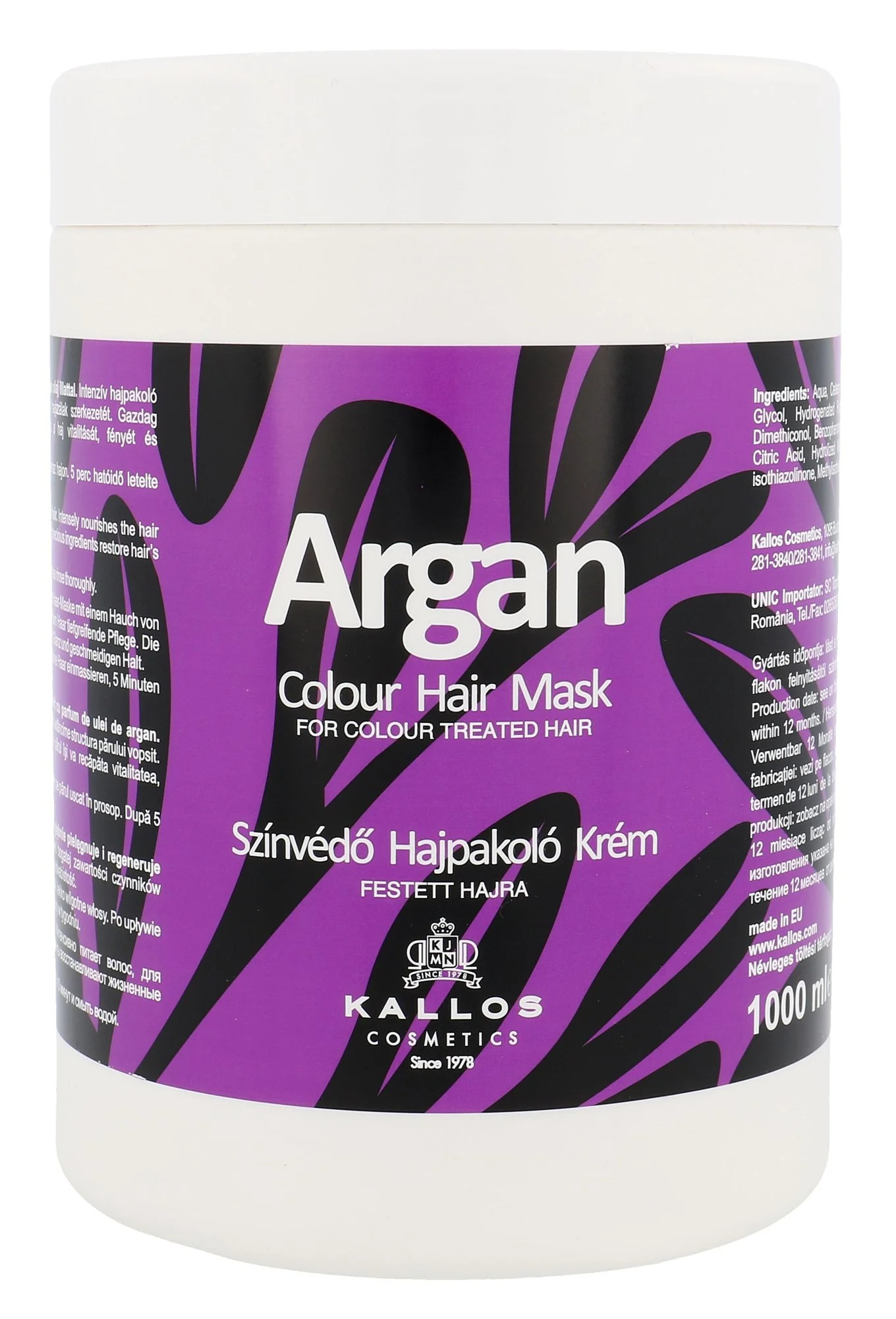 KALLOS Argan Color Hair Mask argano kaukė dažytiems plaukams 1000ml