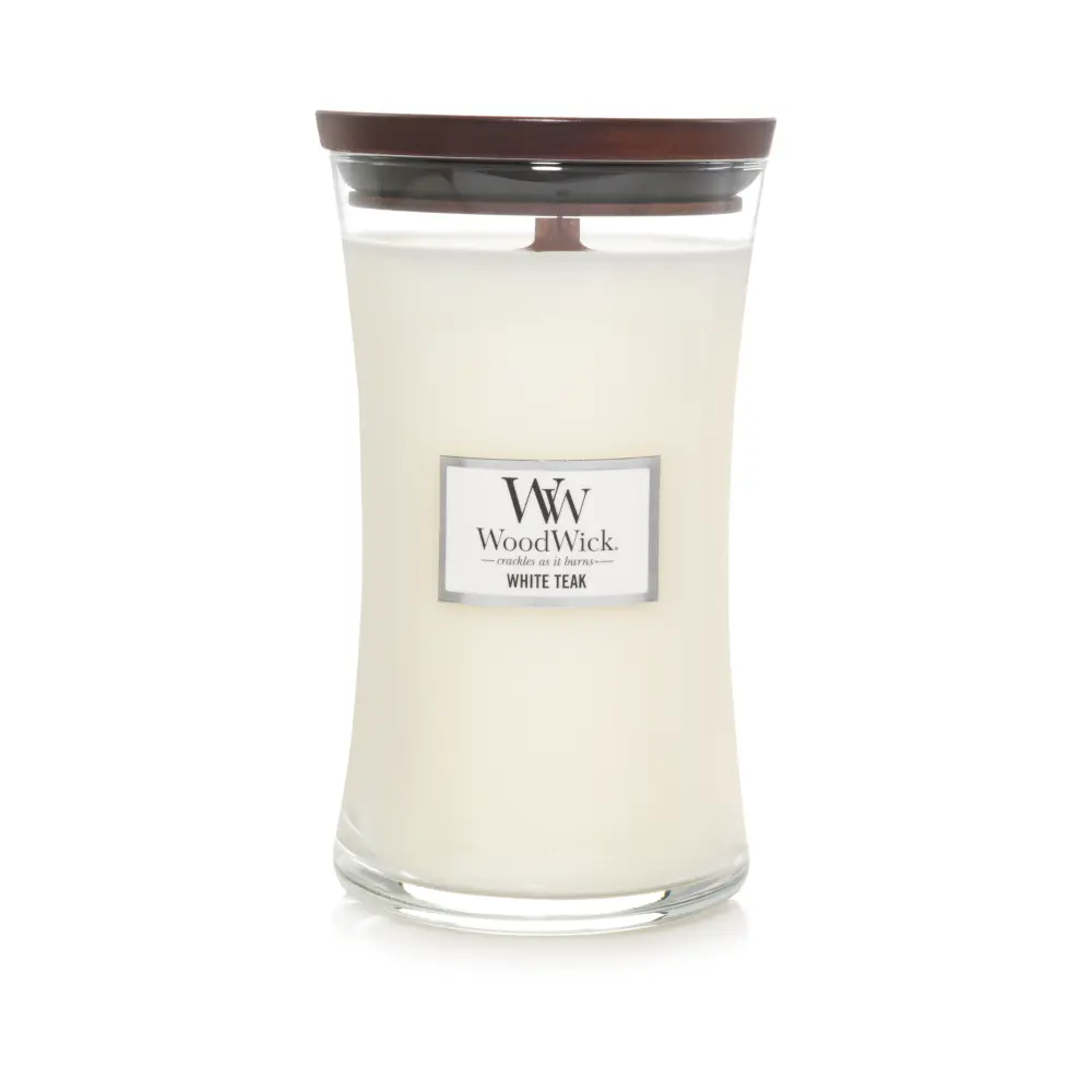 Aromatinė žvakė Woodwick White Teak, 609 g