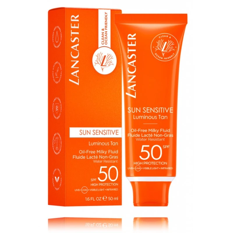 Lancaster Sun Sensitive Oil-Free Milky Fluid SPF50 apsauginis skystis nuo saulės veidui, 50 ml