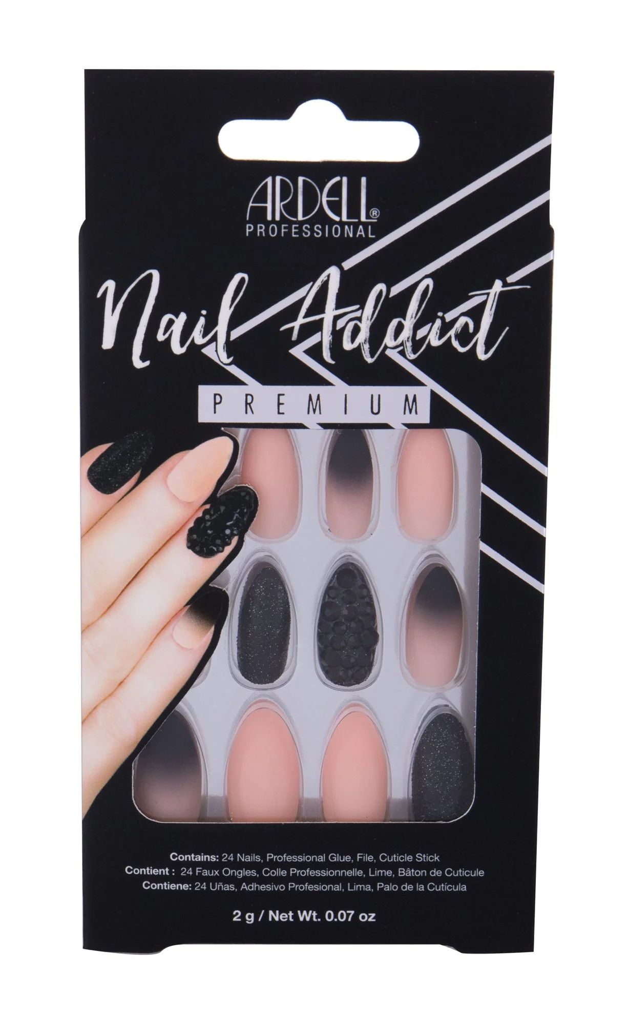 Ardell Nail Addict Black Stud y Pink Ombre 1 U