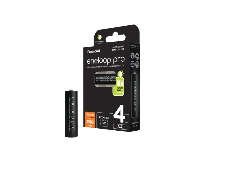 Įkraunamos baterijos Panasonic Įkraunamos baterijos Panasonic ENELOOP Pro BK-3HCDE/4BE, 2450 mAh, 500 (4xAA)