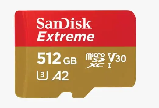 SanDisk microSDXC Extreme 512GB 190/130 MB/s A2 C10 V30 UHS-I U3