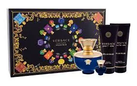 VERSACE DYLAN BLUE 4 PCS SET WOMEN  3 4 EAU DE PARFUM SPRAY   0 16 EAU DE PARFUM   3 4 BODY LOTION   3 4 SHOWER GEL