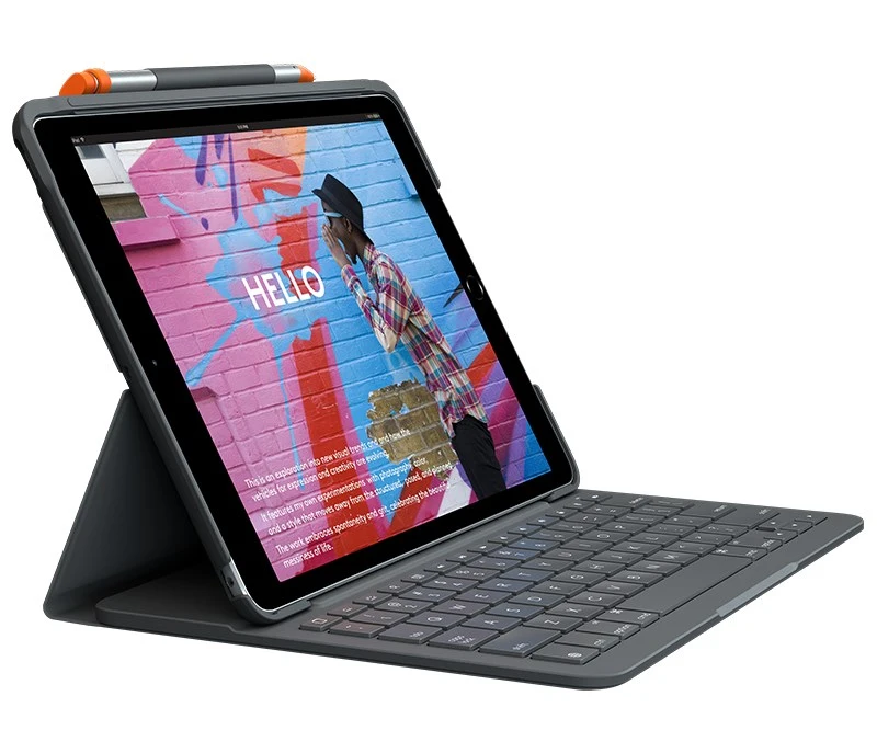 Logitech Slim Folio Bluetooth klaviatūra ir apsauginis dėklas, skirtas iPad 7/8 Gray karta