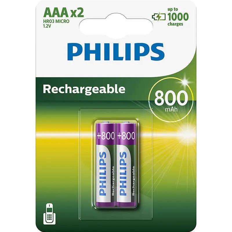 Rechargeable Battery Philips AAA 800mAh 2-blister