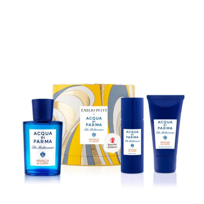 Rinkinys moterims/vyrams Acqua di Parma Blu Mediterraneo Arancia di Capri EDT 75 ml + dušo želė 75 ml + kūno losjonas 50 ml