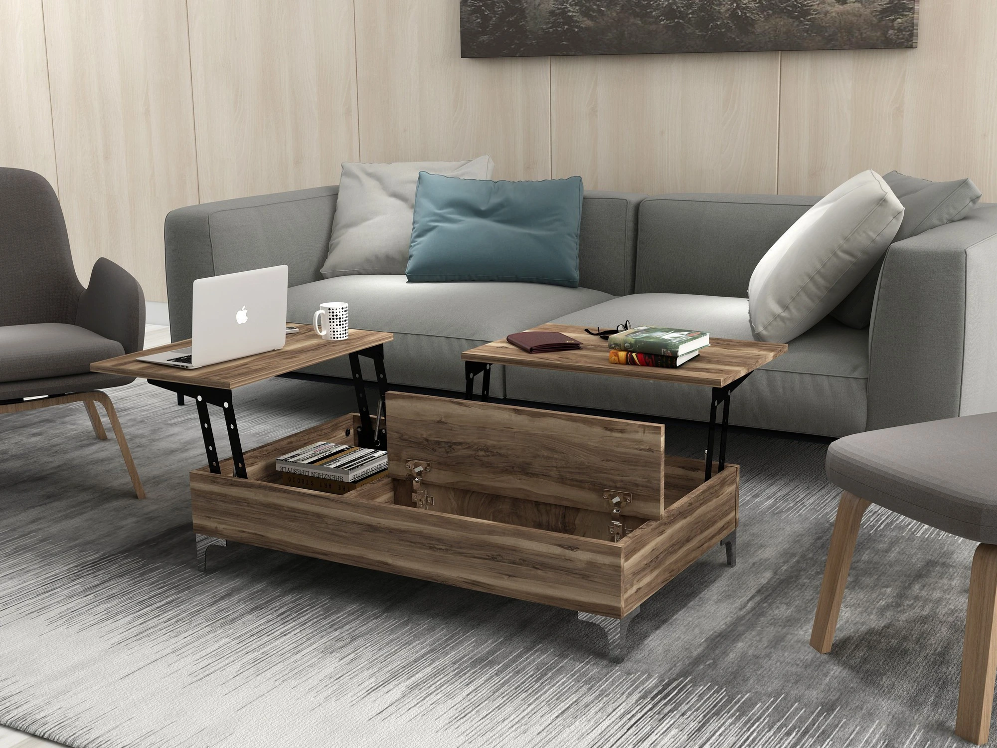 Kavos staliukas, Hanah Home, Riešutas, 121 x 28 x 69,2, cm