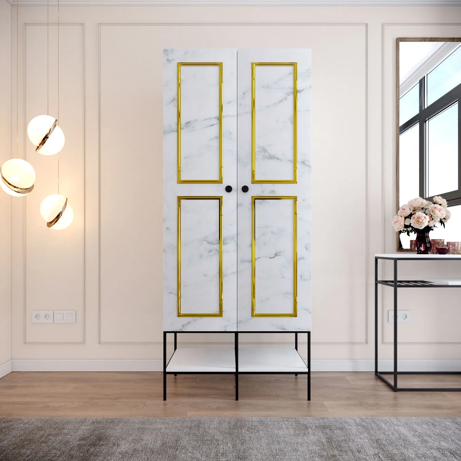 Spinta, Hanah Home, balta Juoda Auksinis, 84 x 200 x 50, cm