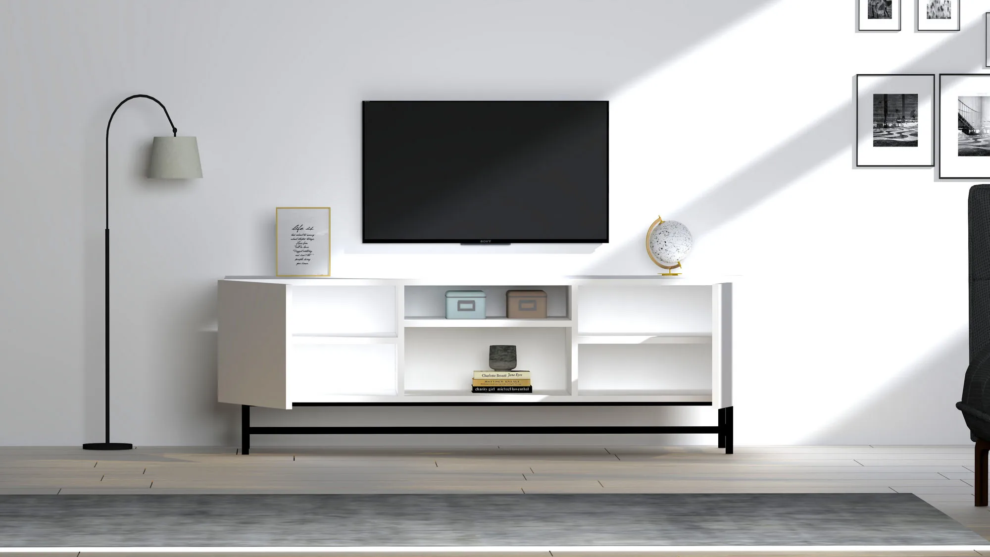 TV staliukas, Hanah Home, baltas, 150 x 50 x 36,8, cm
