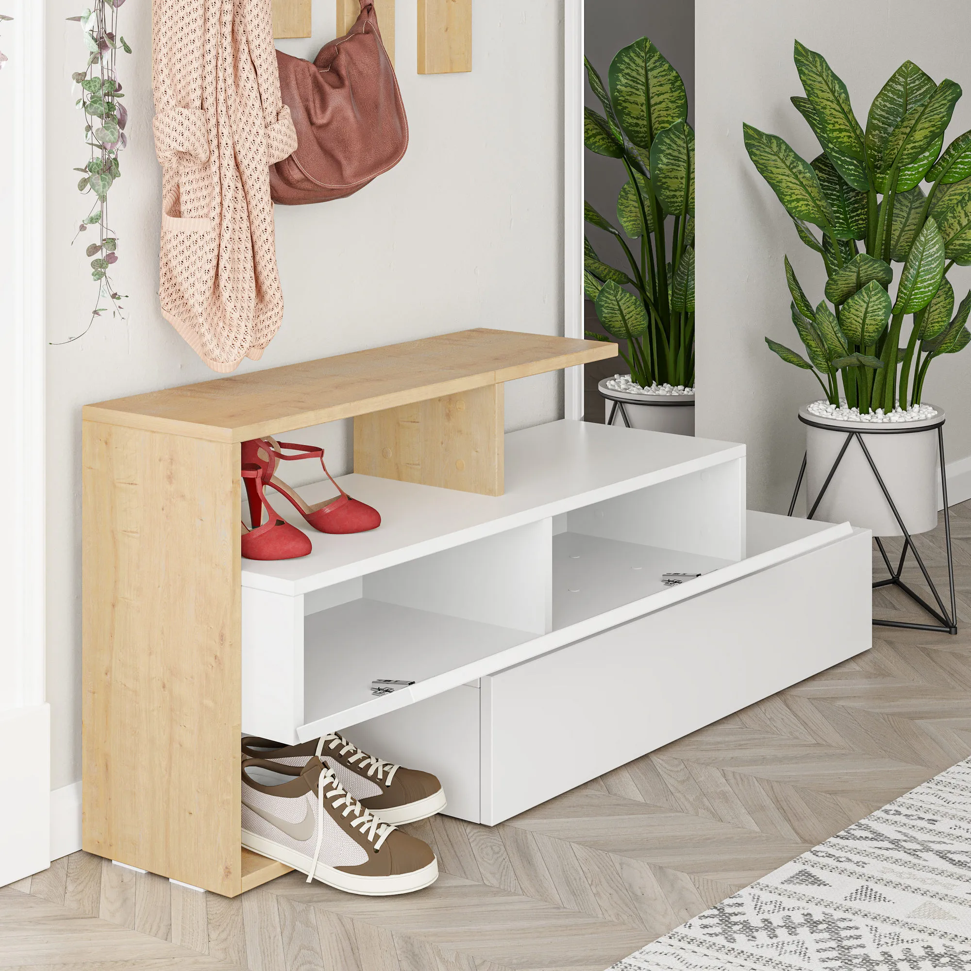 Prieškambario stovas, Hanah Home, balta Ąžuolas, 137 x 54,5 x 35, cm