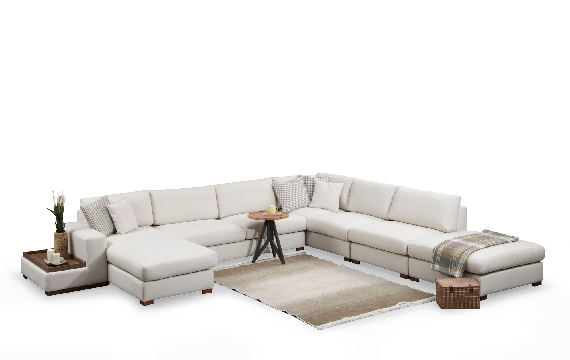 Kampinė sofa Hanah Home Loop, balta, 95 x 85 x 374