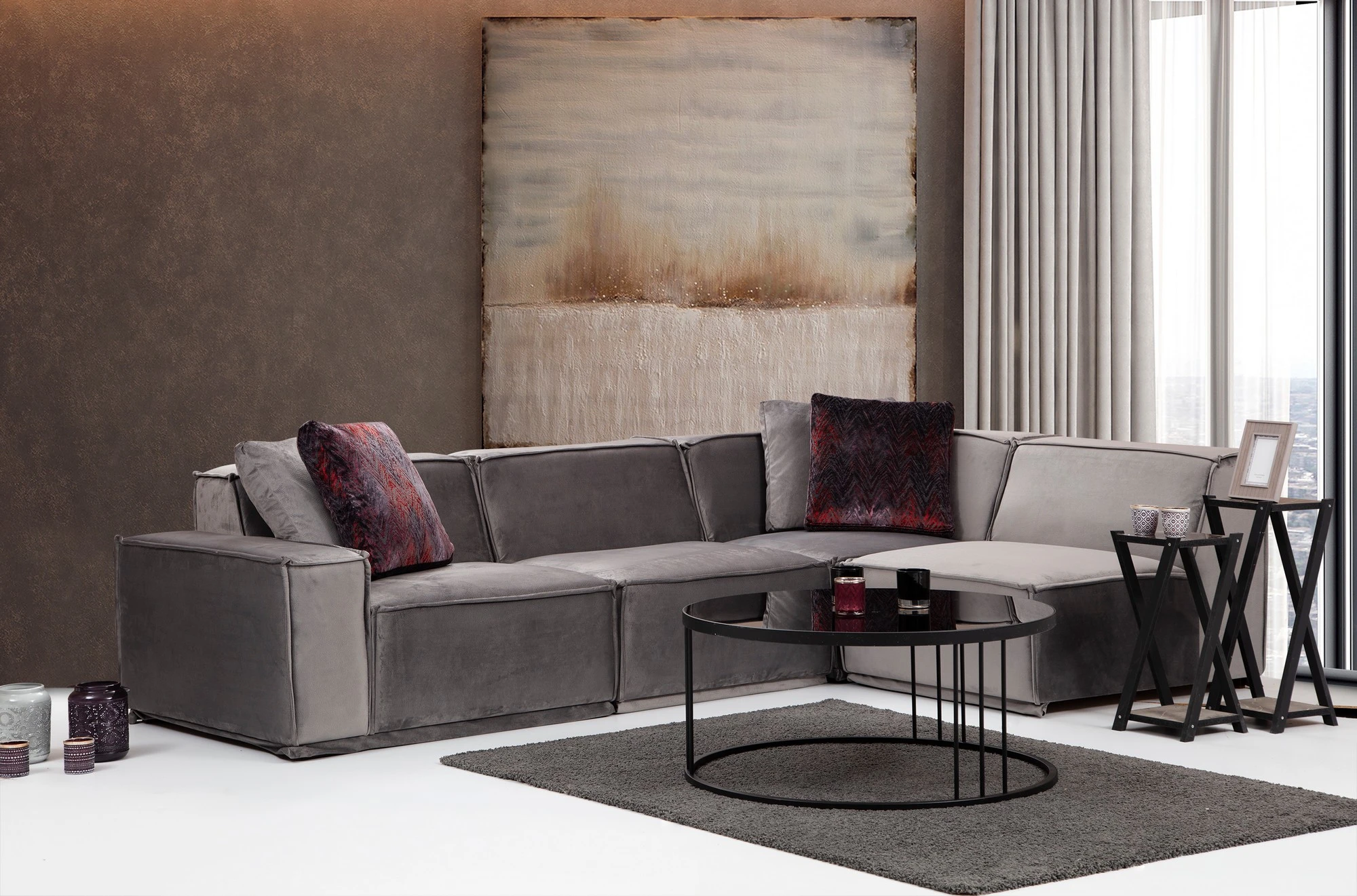 Kampinė sofa Hanah Home Lego, pilka, 100 x 76 x 300