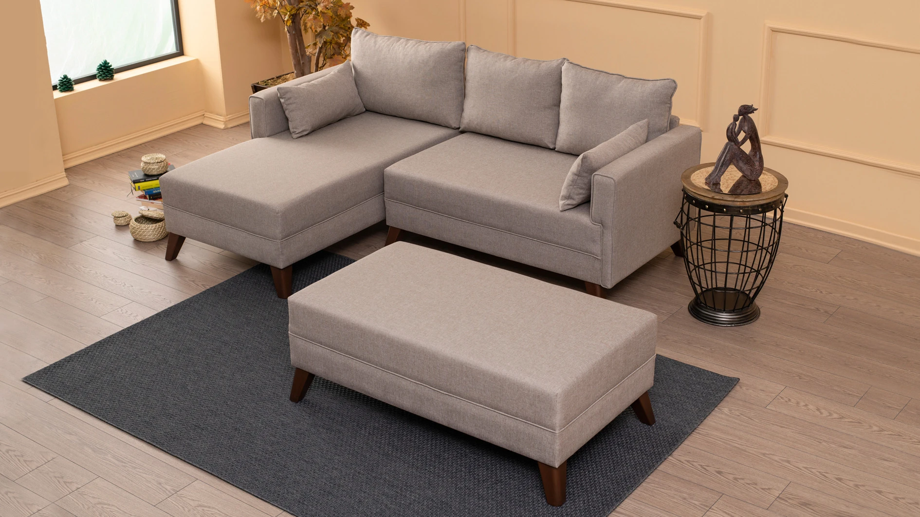 Kampinė sofa-lova Hanah Home Bella, kreminė, 205 x 85 x 140