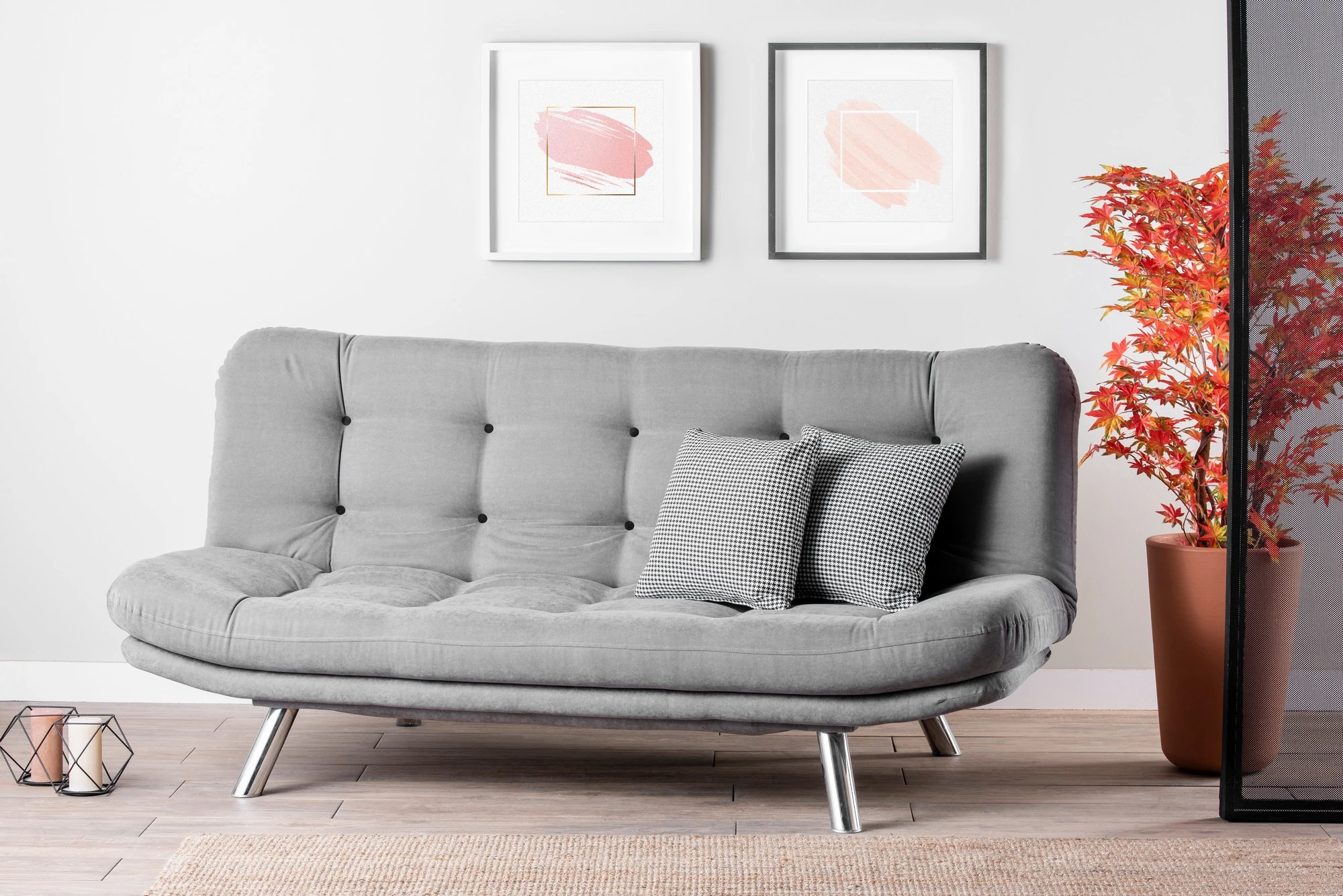 Trivietė sofa-lova Hanah Home Misa, pilka, 200 x 95 x 105