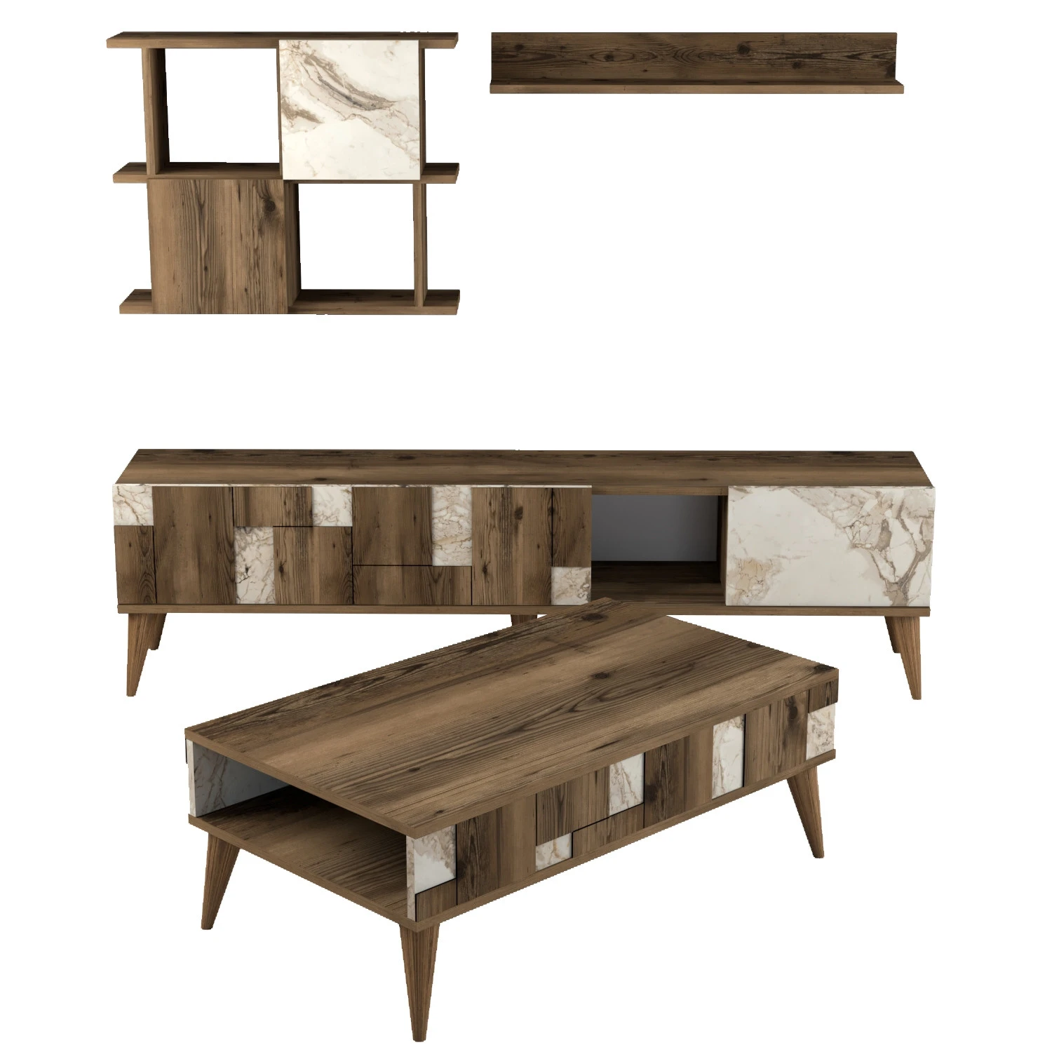 Svetainės baldų komplektas, Hanah Home, baltas Riešutas, 180 x 48,6 x 33,8, cm