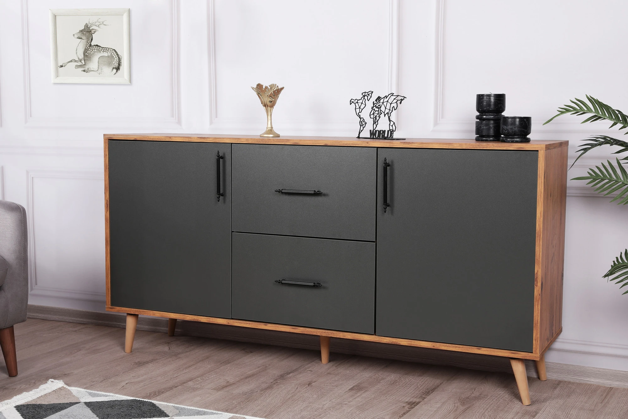 Konsolė, Hanah Home, Riešutas Antracitas, 160 x 77 x 40, cm